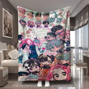 1Pc Alien Stage animation cute stage era Alien Stage animation cute stage era pattern printed flannel throw blanket - polyester fiber 100% Soft sofas, chairs and sofa covers Large size living room, picnic decoration multipurpose blanket