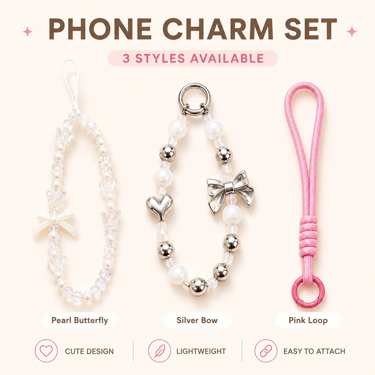 3pc Minimalist phone chain lanyard set - Anti-Drop Phone Lanyard for All Smartphones,Universal Phone Wrist Strap Lanyard - Cute Phone Charms & Accessories,Premium Durable Phone Wrist Strap - Secure Anti-Lost Hand Strap.
