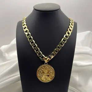 Cadena Cubana 14K Laminada con Dije de Santa Bárbara - 27” | 10mm