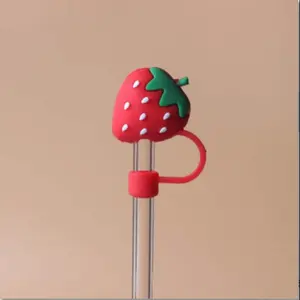 Silicone Strawberry Design Straw Cover, 1 Count Cute Straw Tip Cover, Drinkware Accessories for Home Kitchen, 2024 Kitchen Gadgets, Gifts