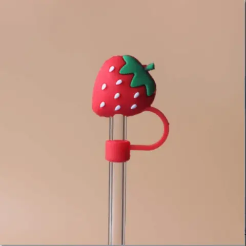 Silicone Strawberry Design Straw Cover, 1 Count Cute Straw Tip Cover, Reusable Drinkware Accessories for Home Kitchen, 2024 Kitchen Gadgets, Gifts