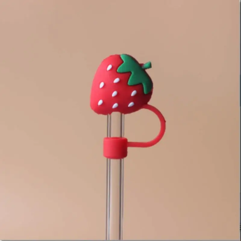 Silicone Strawberry Design Straw Cover, 1 Count Cute Straw Tip Cover, Drinkware Accessories for Home Kitchen, 2024 Kitchen Gadgets, Gifts