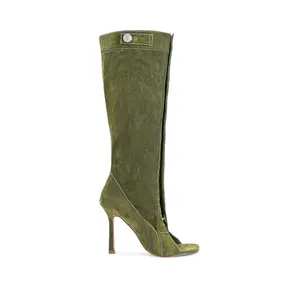 KAZUKI-OLIVE VELVET DENIM STILETTO BOOT
