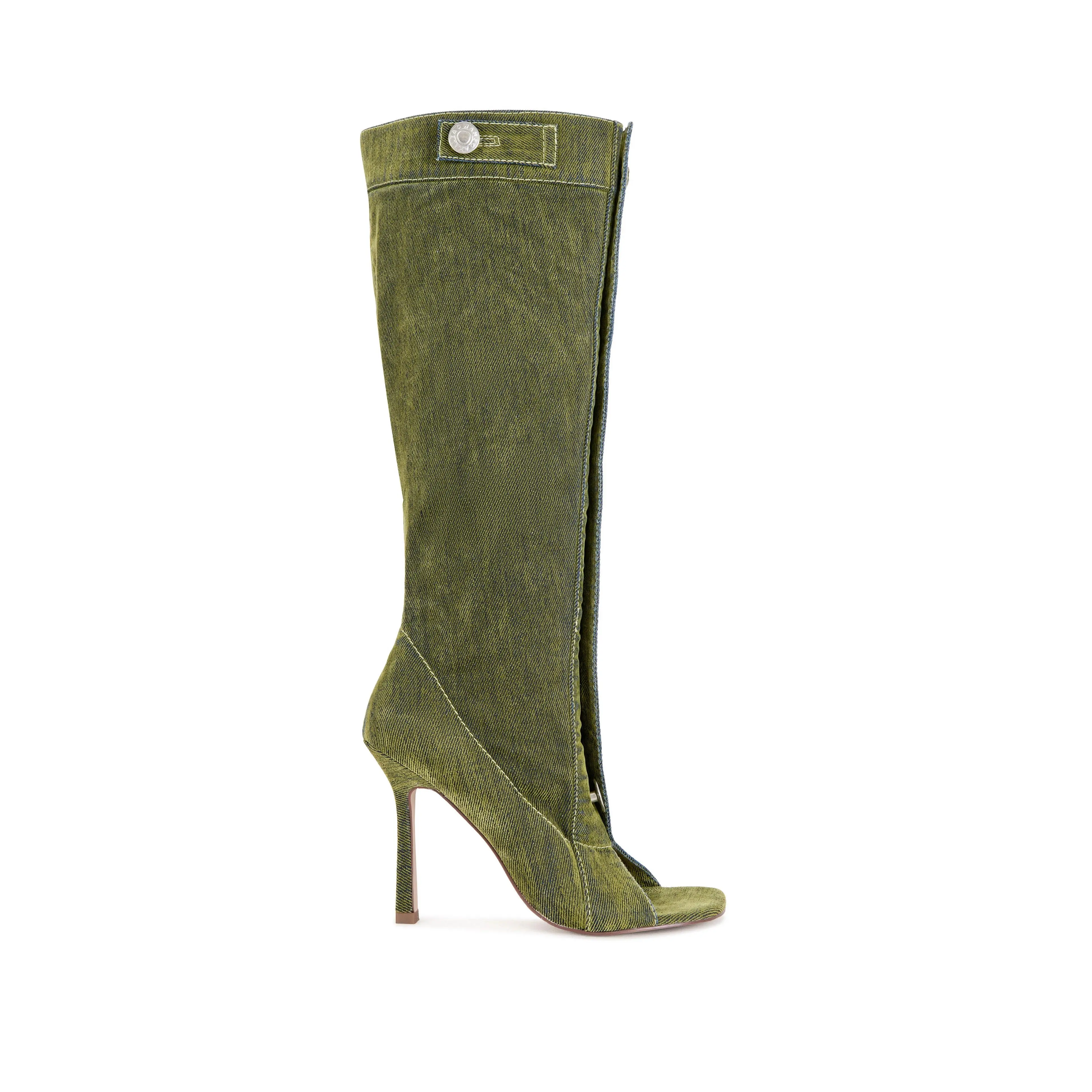 KAZUKI-OLIVE VELVET DENIM STILETTO BOOT