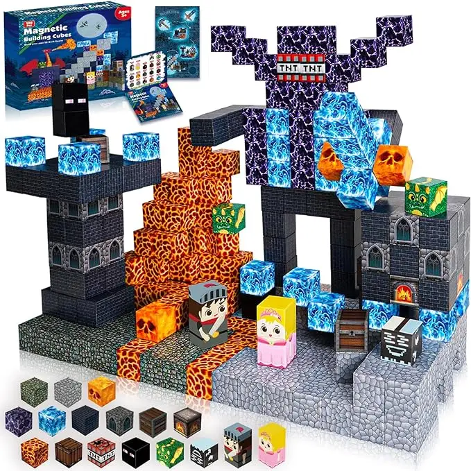 Magnetic Blocks-100PCS Build Magnetic Dark Castle Set - Magnetics Toys for Montessori Toddler Christmas Birthday Gifts - STEM Sensory Toys for 3-10 Ye