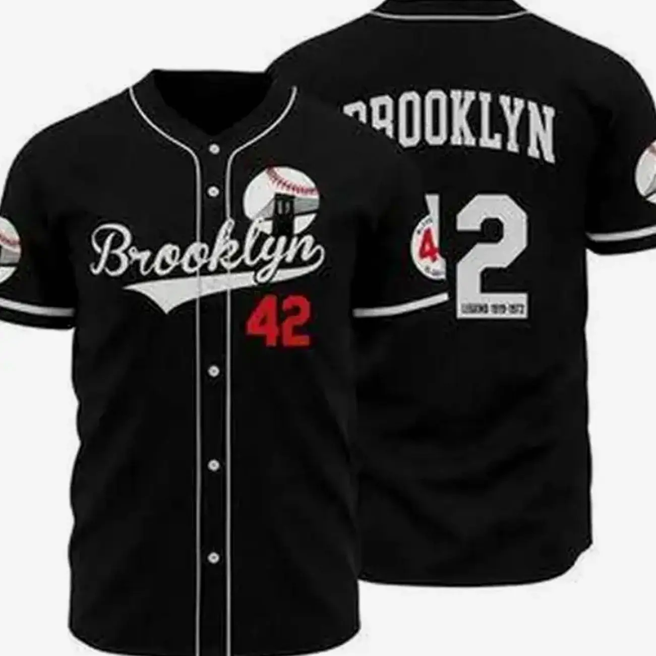 Legend 42 Jackie Robinson Tribute Baseball Jersey, Black Button-Up Baseball Shirt, Vintage Sports Fan Jersey