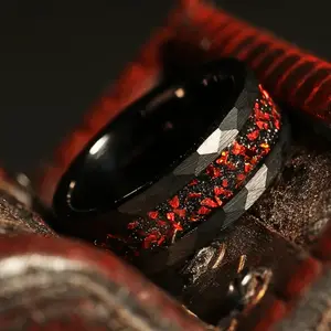 Men's Tungsten Ring - designed with two tones of red and black, strong style, meaningful gift or souvenir