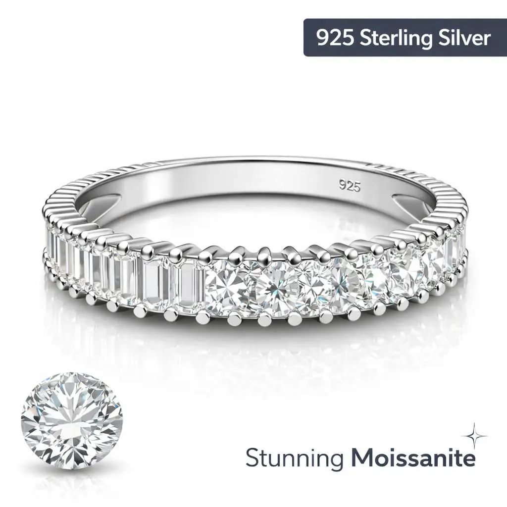 Moissanite Eternity Ring | 925 Sterling Silver | Brilliant Diamond Alternative