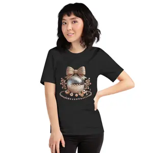 Hello 2025 Rose Gold Disco Ball and Bow Unisex t-shirt