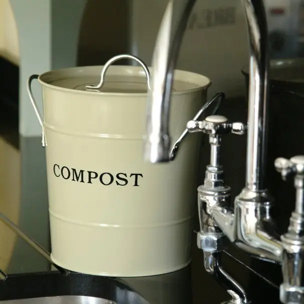 Exaco 1-Gal 2-in-1 Indoor Kitchen Compost Bin, Oatmeal Finish with Cover