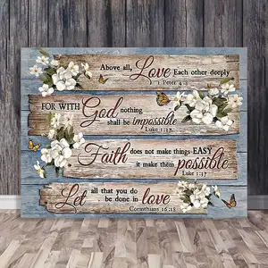 1 Piece Wooden Frame Canvas Painting Christian Bible Verse Floral Painting, Artistic, Home Decoration Inspirational Canvas Wall Art with Frame Can Be Hanged Directly Gift for Her