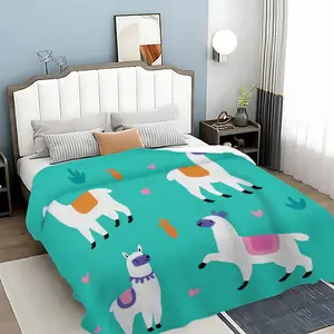 Cute Alpaca Pattern Blanket, Soft Knitted Fabric Multi-Size Warm Throw, Home Decor, Comfortable Fashion Design, Suitable for All Seasons