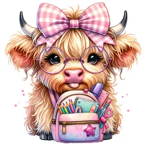 Baby Girl Highland Cow Ready To School Direct To Film Print, DTF Print, Ready To Press Print For T-Shirts
