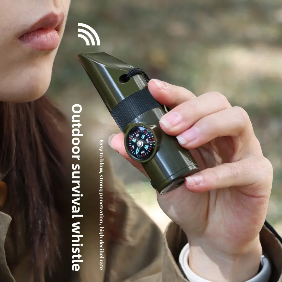 Outdoor camping seven-in-one multi-functional whistle ALICE survival whistle life-saving whistle with flashlight thermometer compass