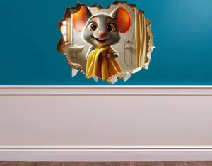 Mouse in Bathroom Wall Decal - 5" Tiny Mouse Hole Sticker