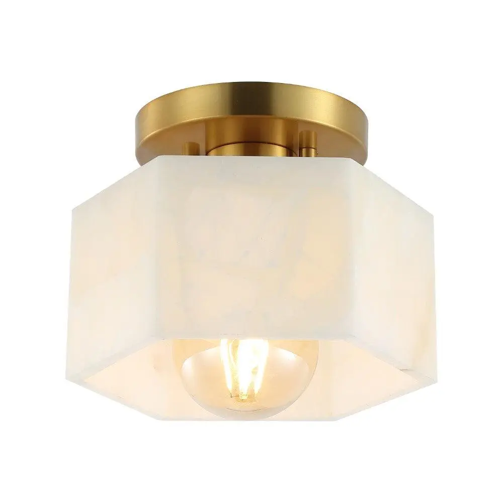 JONATHAN Y Tessa 1-Light Modern Contemporary Alabaster/Iron Hexagonal LED Semi Flush Mount; for Living Room, Bedroom, Kitchen, Office