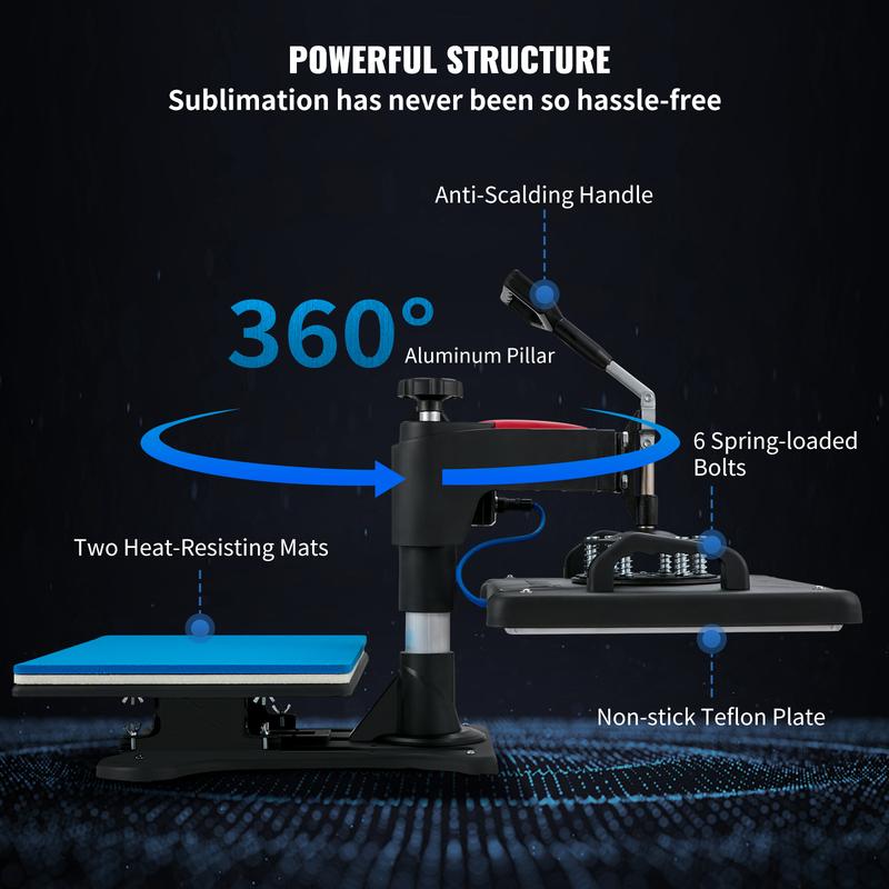 VEVOR Heat Press, TikTokShopBlackFriday, 5 in 1 Heat Press 12x15 Machine Machine, Digital Precise Temperature Control, Clamshell Sublimation Transfer Printer Fast Heat-up, Vinyl Heat Press for Mug Cup T-Shirt Plate, 900W