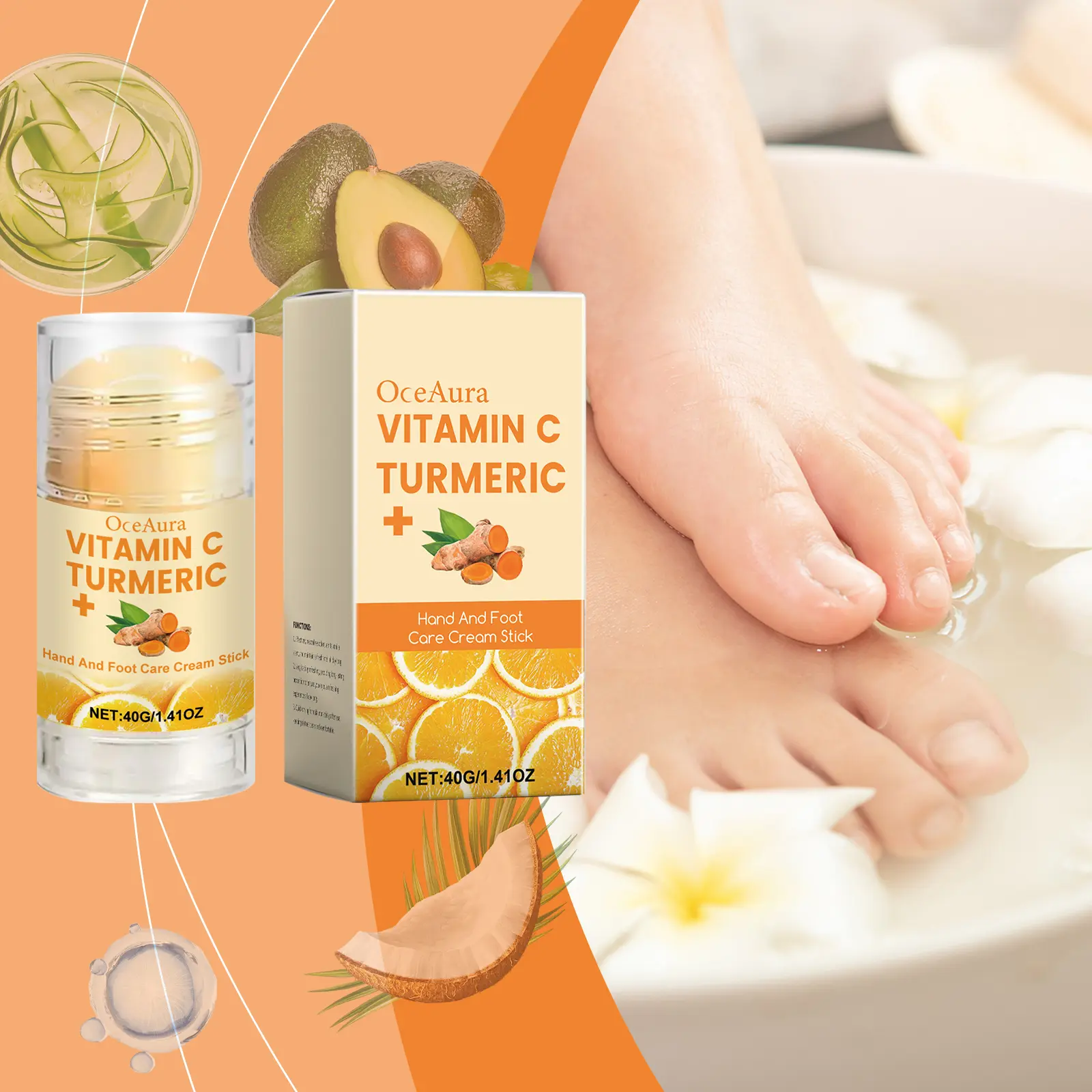 40g Vitamin C Turmeric Brightening Cream Stick - Mineral Oil-Free Adult Moisturizer for Hands & Ft, All Skin Types, Hydrating, Boosts Moisture, Smooths Rough Skin, Revitalizes & Evens Tone, Daily, Single Item, Hydrate, Moisturizing