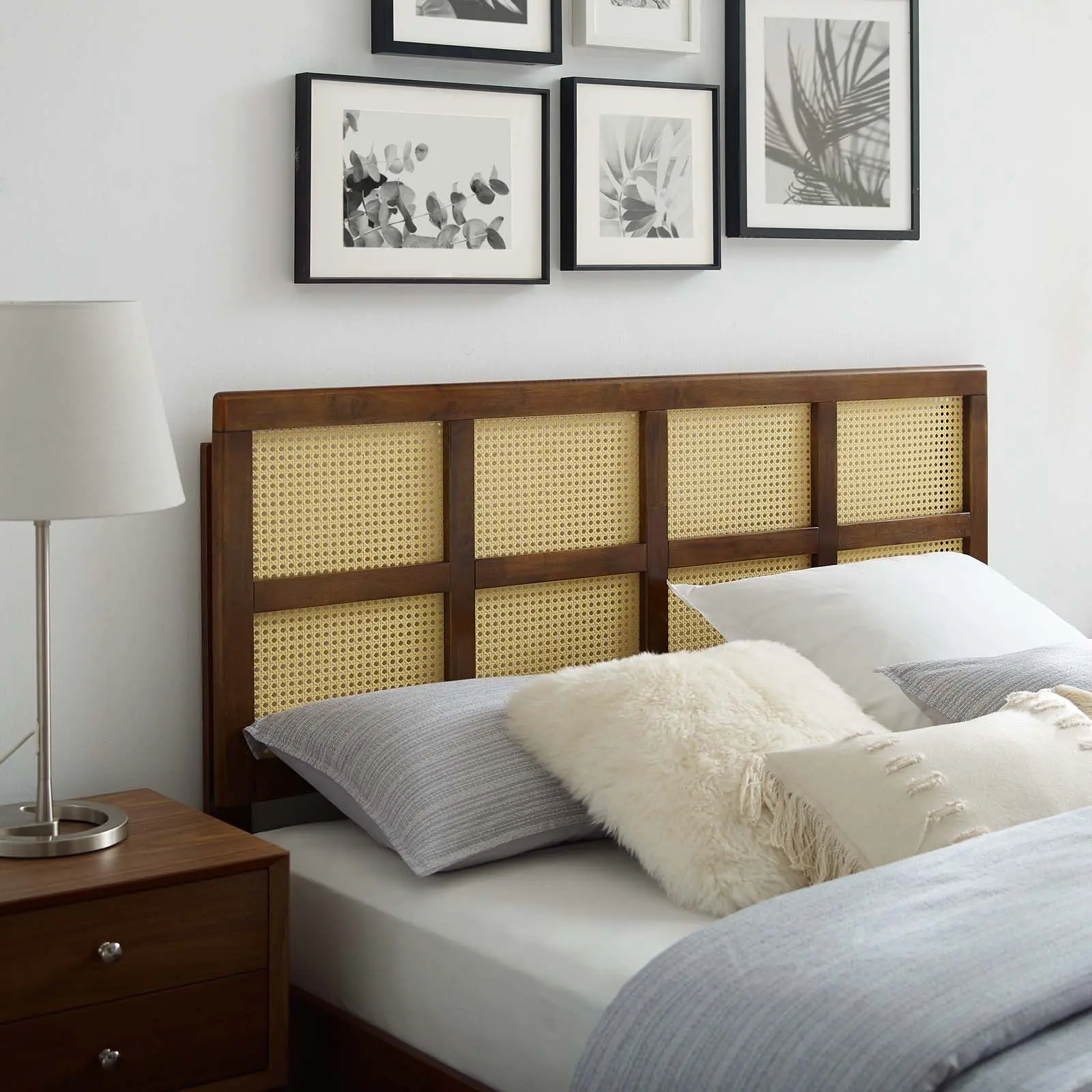Modway Luana Cane Queen Headboard in Walnut