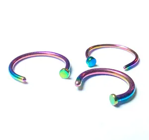 1pc Nose Ring Rainbow Titanium Anodized Hoop 16g-18g-20g, 5/16", 3/8", 8mm, 10mm