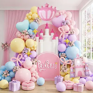 168-Piece Princess Balloon Arch Kit with Pastel Balloons & Castle, Crown, Star Foils for Party