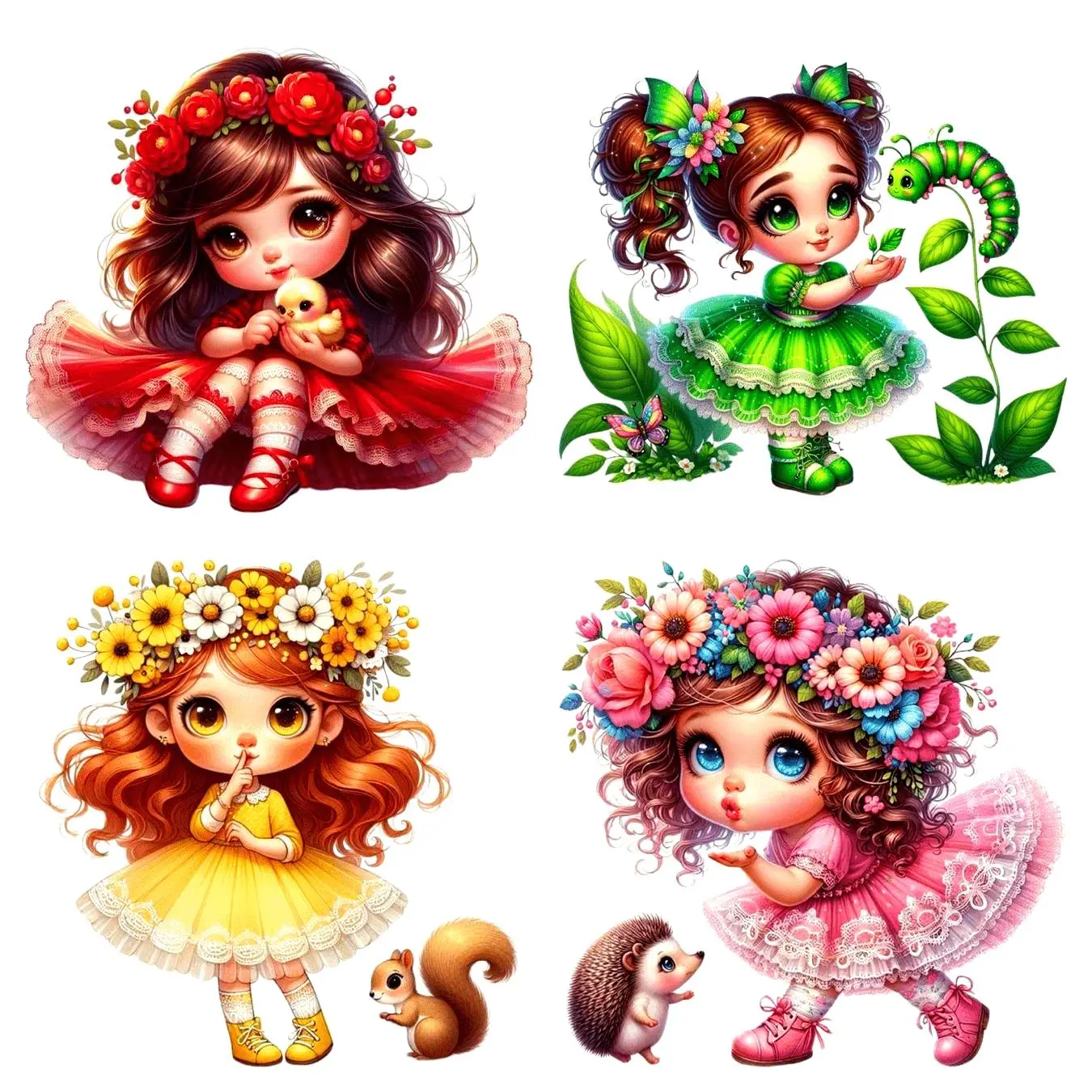 Fairy Flower Girls Pattern Iron-on Transfer Decals, 4 Counts/set Mixed Color Plastic Hot Peel Patches DIY Material for DIY T-shirts, Backpacks, Sweatshirts, Jeans, Canvas Bags, and Pillows, DIY Products, Crafts