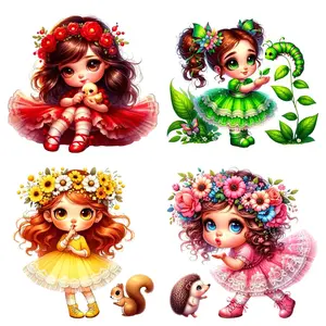 Fairy Flower Girls Pattern Iron-on Transfer Decals, 4 Counts/set Mixed Color Plastic Hot Peel Patches DIY Material for DIY T-shirts, Backpacks, Sweatshirts, Jeans, Canvas Bags, and Pillows