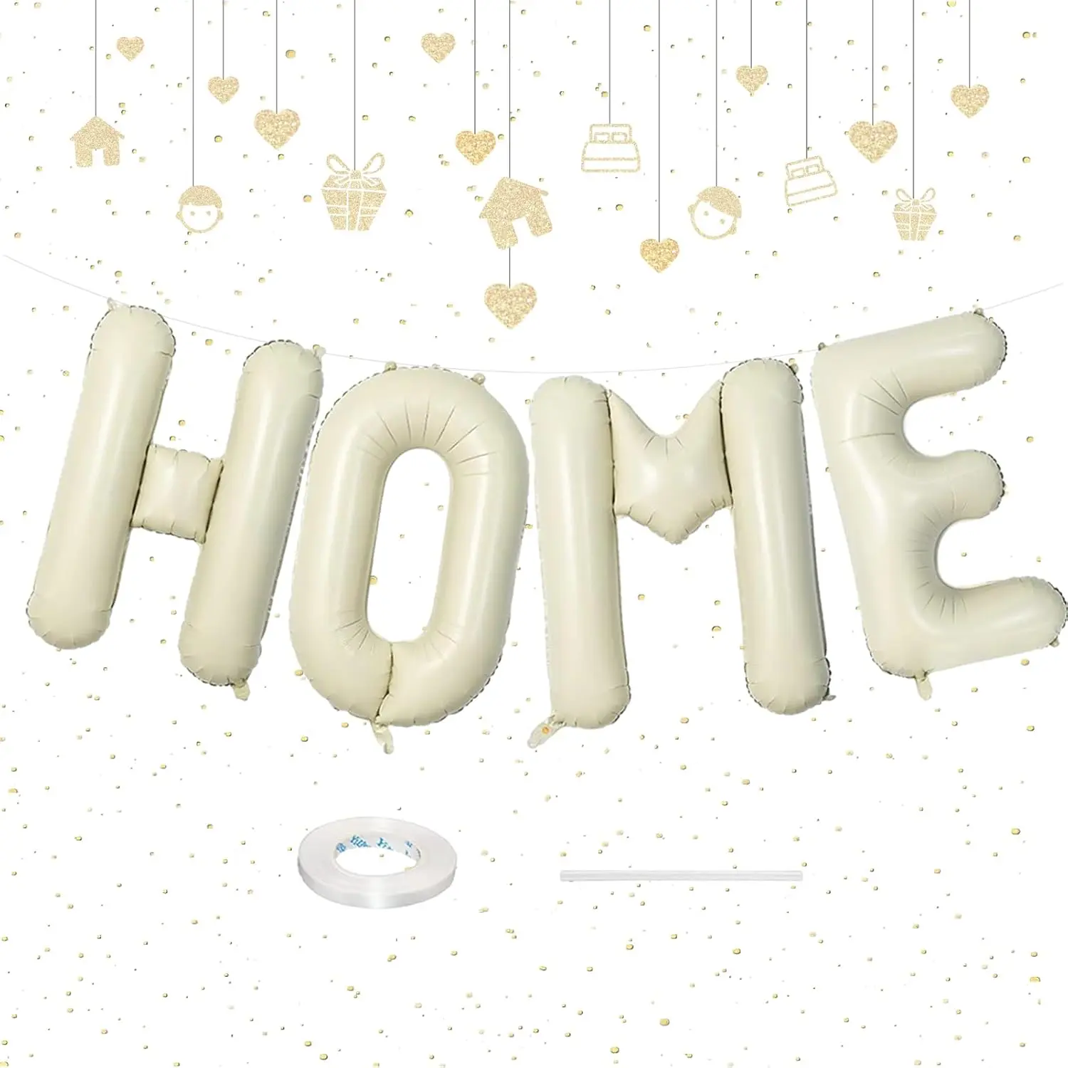 40 Inch Beige HOME Balloon Banner for House Warming Decoration Party, Large Cream White Foil Letter Balloons Sign for Housewarming, New Home Party, Homecoming Decor and Welcome Home Decorations
