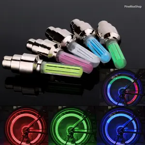PineRiseShop 4PCS Bicycle Valve Light Neon Spoke LED Tire Lamp for Mountain Road Bikes Fluorescent Wind Wheel Safety Accessory Waterproof Shockproof
