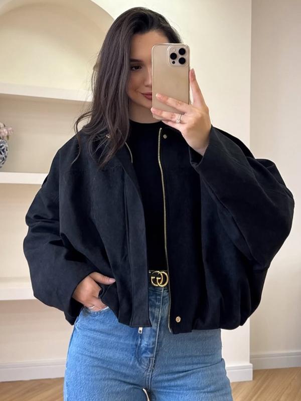 Women's Cropped Suede Jacket Demi-Season Bomber Jacket Female Outerwears Street Long Sleeve Oversized Black Brown Green Red Jacket Woman Fashion Zip Up Short Coat Women's Cropped Suede Jacket Demi-Season Bomber Jacket Female Outerwears Street Long Sleeve Oversized Black Brown Green Red Jacket Woman Fashion Zip Up Short Coat