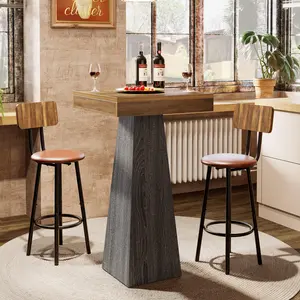 Tribesigns Bar Table, High Pub Table for Small Spaces, Vintage Brown & Gray Square Table for Home Dining & Living Rooms