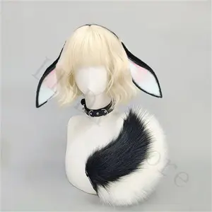 Unisex 2-Piece Plush Bunny Hairband and Fluffy Tail Set, Kawaii Anime Cosplay Halloween Costume Hair Accessories for Women