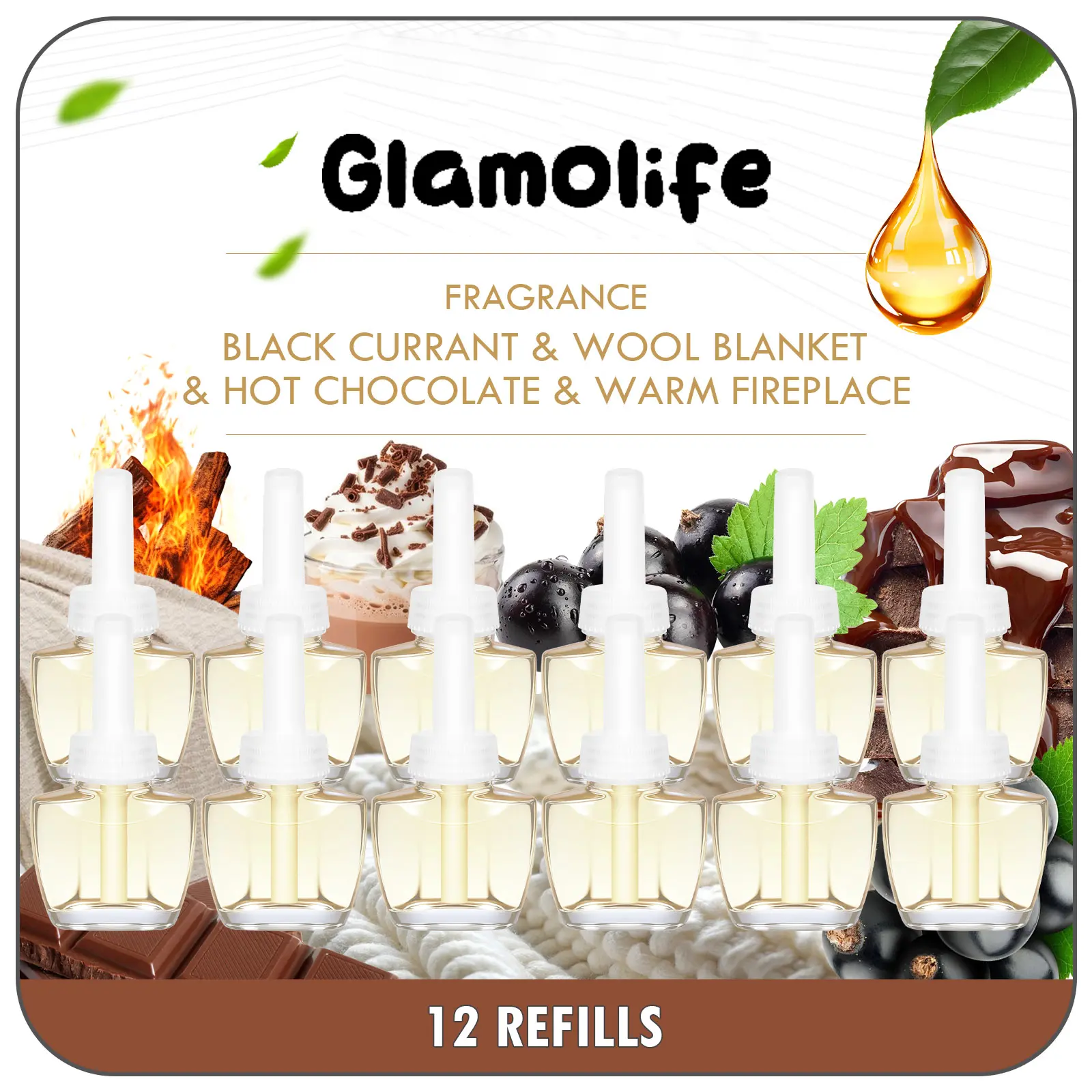 12-Pack Plug In Air Fresheners with Fragrance - Black Currant, Cashmere Blanket, Hot Chocolate, Warm Fireplace Scents, Humidifier Home Care Supplies, Compatible with Air Wick & Glade Hotel Scent Diffusers fAlpine Forest Alpine Aroma Oil Refill