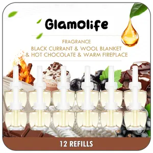Plug In Air Fresheners for Home, 12 Pack – Black Currant, Cashmere Blanket, Hot Chocolate，Warm Fireplace, Humidifier Home Care Supplies, Compatible with Air Wick & Glade hotel scent diffuser aroma para difusor pheromone freshner separation anxiety