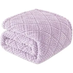 Fuzzy Fleece Throw Blanket for Couch, Bed, Soft Fluffy Jacquard Waffle Blankets for All Season, Lightweight and Warm, 50x60 Inch, Lilac