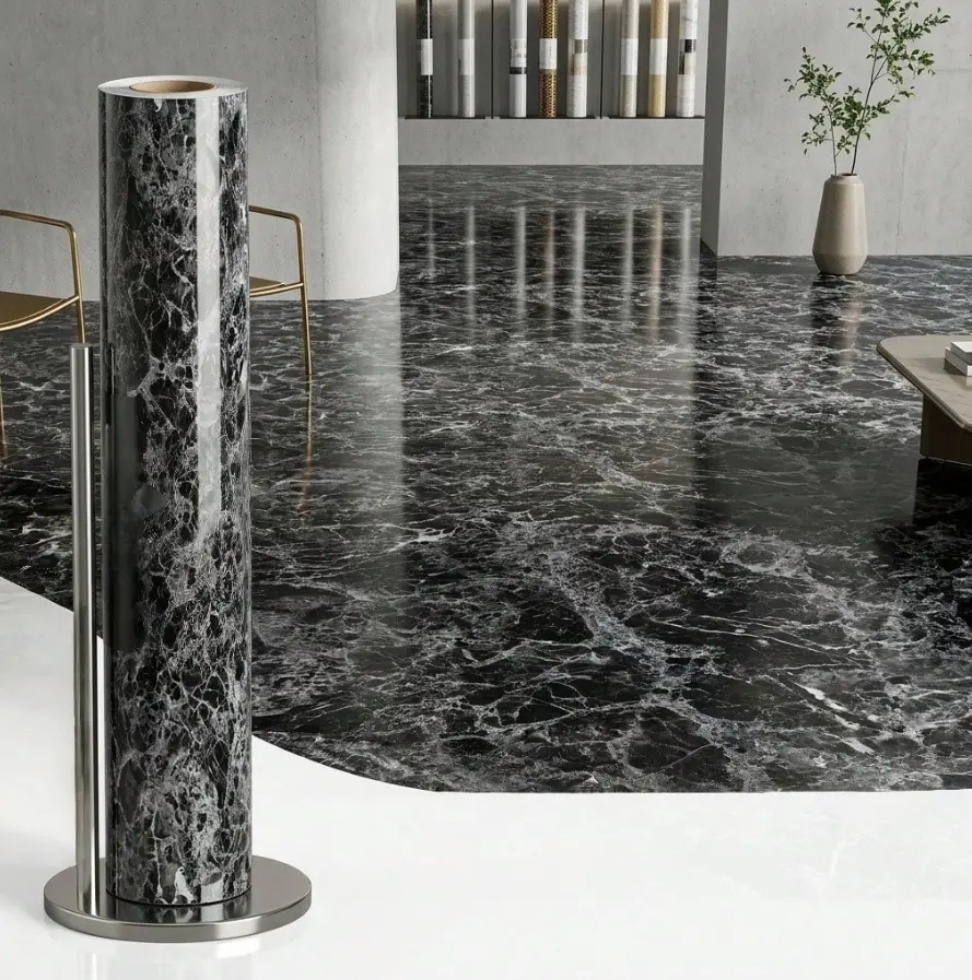 Glossy Black Marble Self-Adhesive Wallpaper Roll – Minimalist Decorative Film for Kitchen Backsplash, Countertops, Bathroom Walls & Home Decor