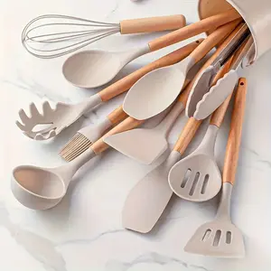 12pc Silicone Utensil Set –cooking supply ，Dishwasher & High Heat – Multifunction Turner, Ladle, Pasta Fork – Everyday Kitchen Essentials for Families – No Scratches, No Melting。 outdoorfun