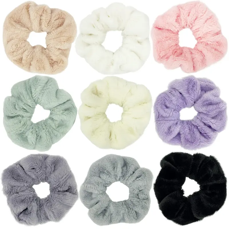 Women's Fluffy Scrunchies 10-Pack - Random Colors, Soft Elastic No-Damage Holders, Scrunchie Shape for Daily Use, Fluffy Look Hair Accessories for Hair Extensions & Wigs