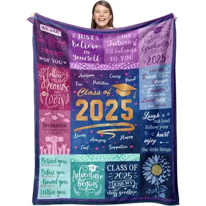 Graduation Gifts Blanket - 2025 Graduation Gifts for Her Him - 50" X 60" Purple Letter Print Throw Blanket