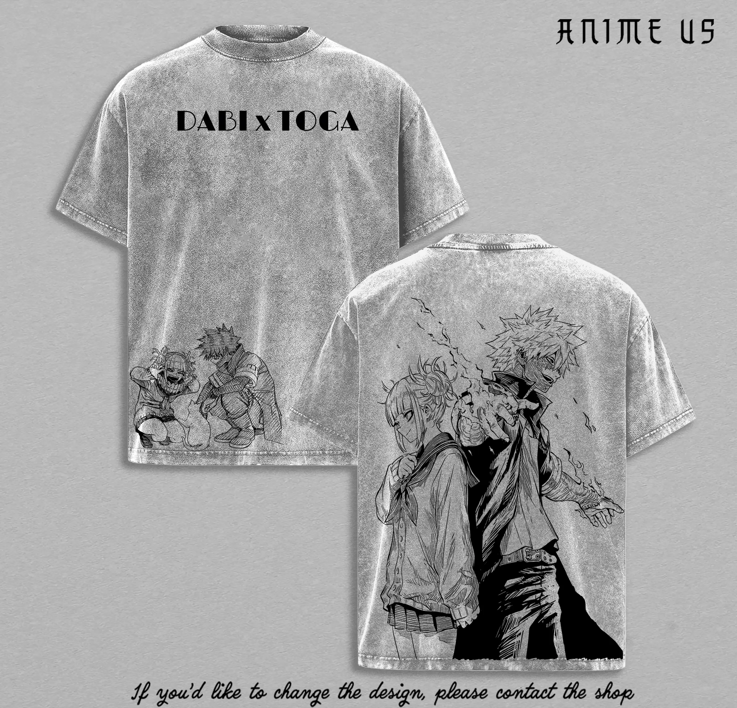 Dabi x Toga Shirt | My Hero Academia Villains Tee | Vintage Washed Anime Shirt | Dabi Toga Graphic Oversize Streetwear for Anime Fans