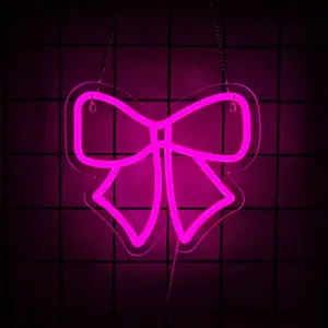 Bow Neon Lights—Elegant ribbon LED lighting for girls' rooms, nurseries, pink bedrooms, or beauty salon walls—Charming bow-shaped art lights, Light Decor