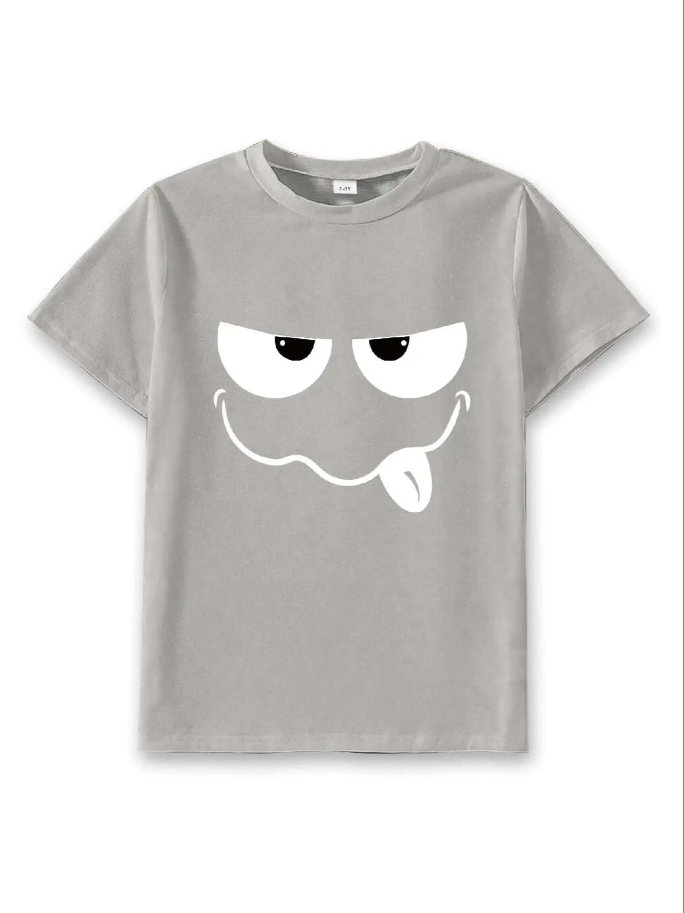 Kids Cartoon Face Print Round Neck Tee, Casual Soft Comfy Short Sleeve T-Shirt for Summer, Kids Clothes for Daily Wear