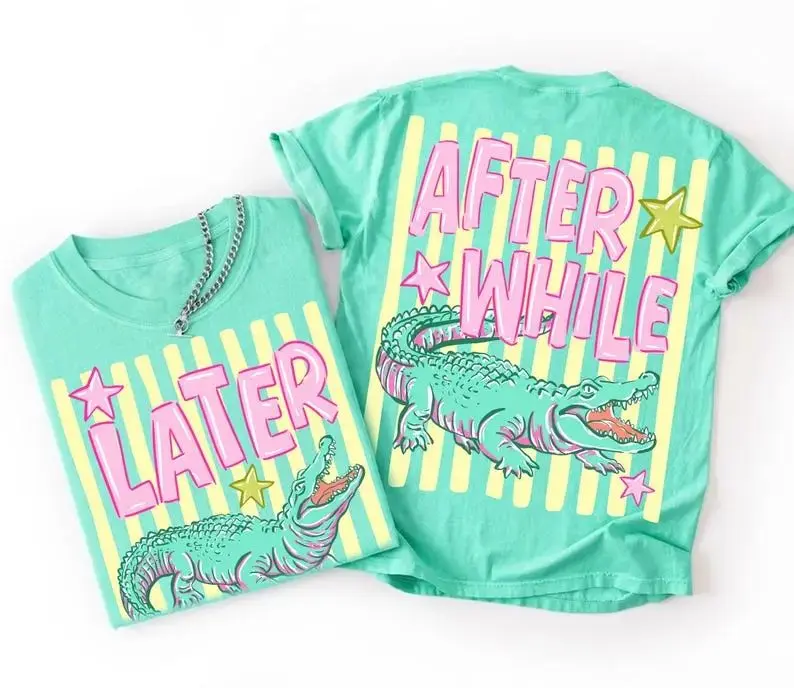 Comfort Colors Later Gator T-Shirt, After While Crocodile Shirt, Trending Stripes Tee, Summer Tee, Girly T-Shirt, Striped Alligator Tee, Cotton Fabric Gift For Women, Gift for Her, Cotton Fabric