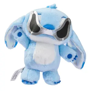 MINISO x Disney Stitch 5.5" Cool Plush Keychain Charm, No. 5 Standing Soft Mini Toy with Futuristic Silver Sunglasses & Metallic Ears, Blue Bag Charm for Gen-Z Backpack Streetwear Decor