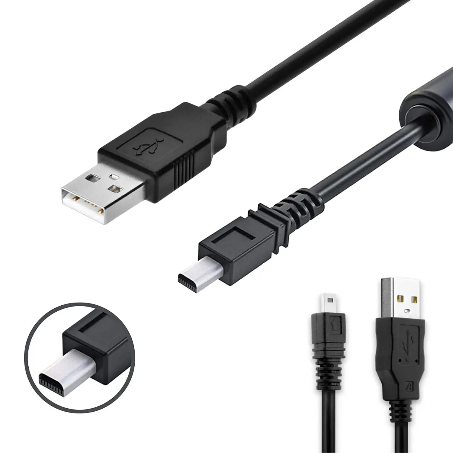 Durable 8-Pin Mini USB 2.0 A to Mini B Cable - 4.9ft, Ferrite Coil, Data Transfer for Nikon/Fuji Digital Cameras & MP3s (Computers & Office Equipment Compatible)