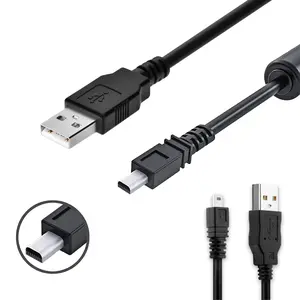 Black Durable 8 Pin Mini USB Cable 4.9ft - USB 2.0 A to 8-Pin Mini B Cable w/Ferrite for Digital Cameras Cellular Phones MP3 of Nikon/Fuji/Sony/Olympus/Panasonic