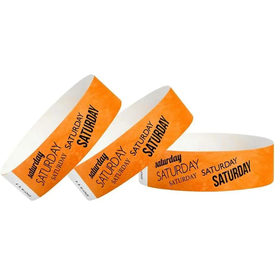 500 Saturday Neon Orange Tyvek Wristbands for Events - ¾” x 10” - Waterproof Recyclable Comfortable Tear Resistant Paper Bracelets for Concerts Festivals Admission Party