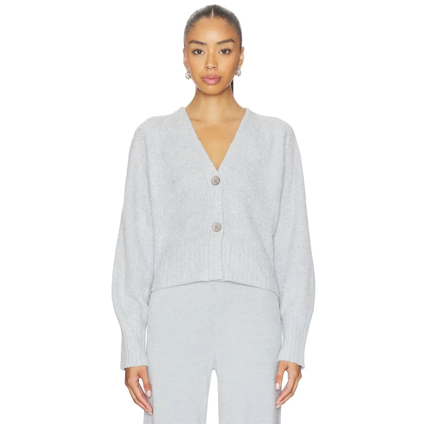 Barefoot Dreams CozyChic Lite Ribbed Button Front Cardigan in Frost