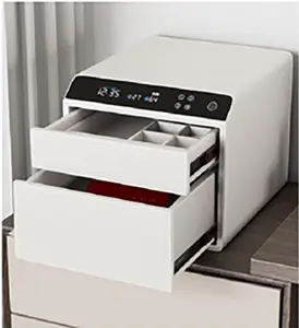 ZKT 2-Level Leather Nightstand Safe for your jewelry cigar valuables, Fingerprint Passcode and Keys, Access Controlled by mobile app via Bluetooth