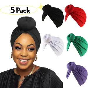 Women'S Turban Headbands 5-Pack, Solid Elastic Twisted Style Indian Headwrap Hair Bands, Assorted Color Hair Additions
